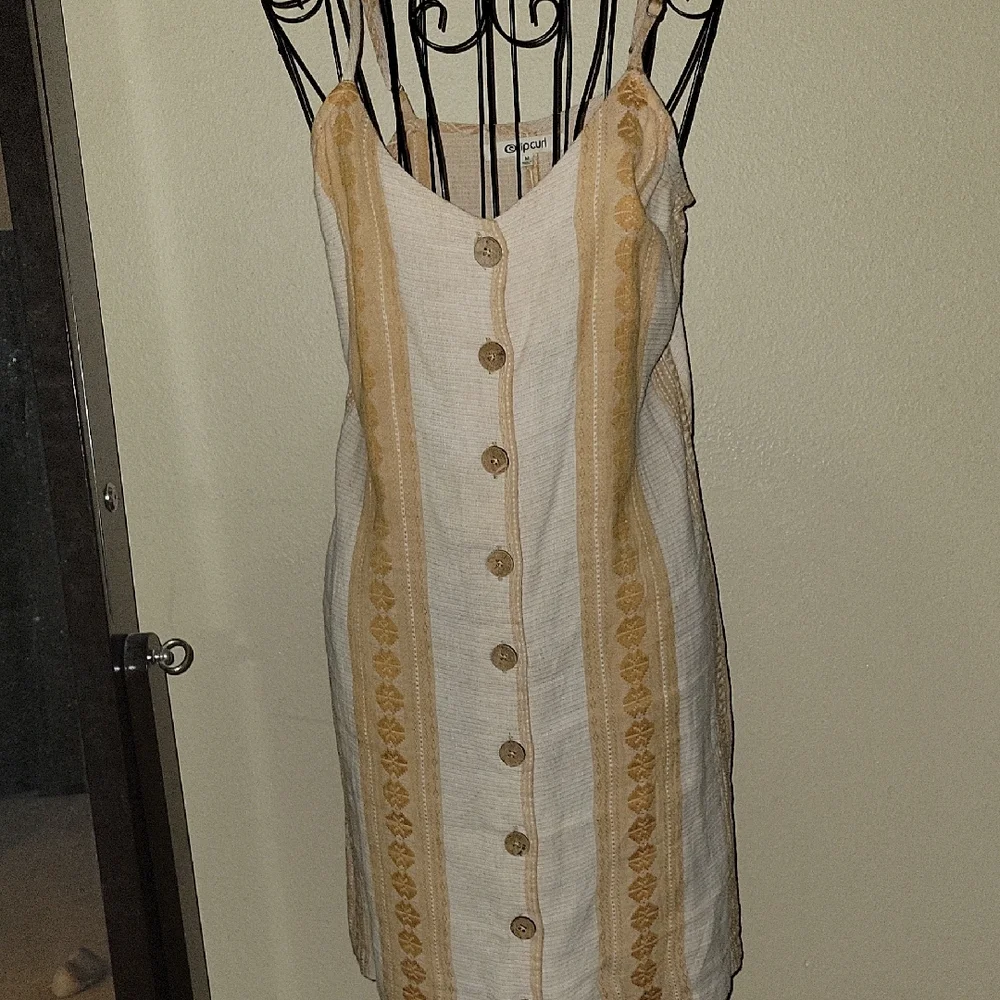 Rip Curl Cream and Gold Sun Dress Button Down Straps Sz MD $12 Price Drop $10 - Picture 3 of 7